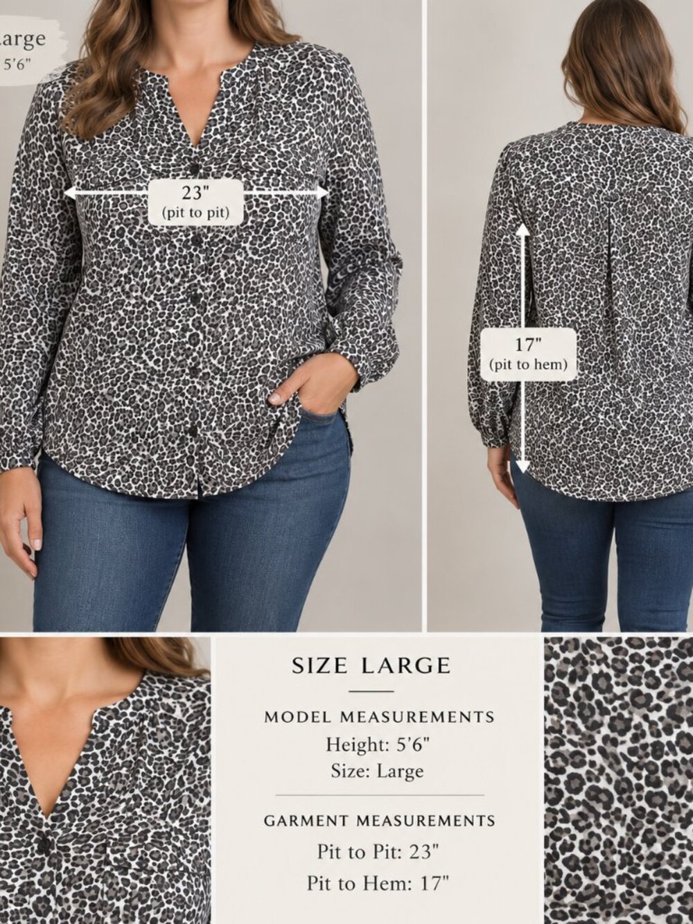 Jones New York Leopard Print Button-Front Blouse – Size Large